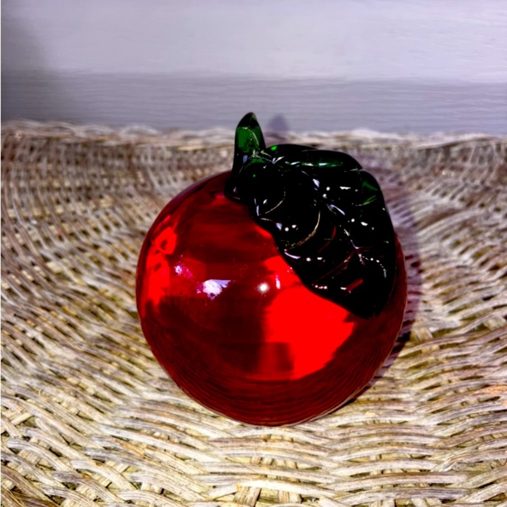 Vintage Hand Blown  Red Glass Apple Paperweight By Lori Ritz